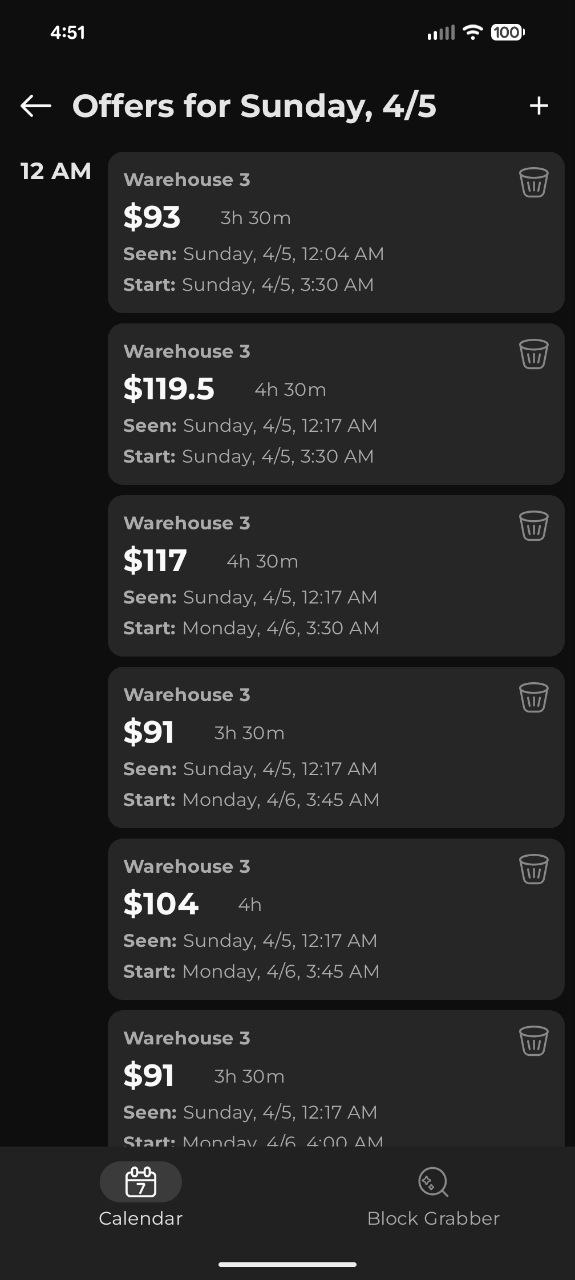 Day screenshot with actual blocks and times